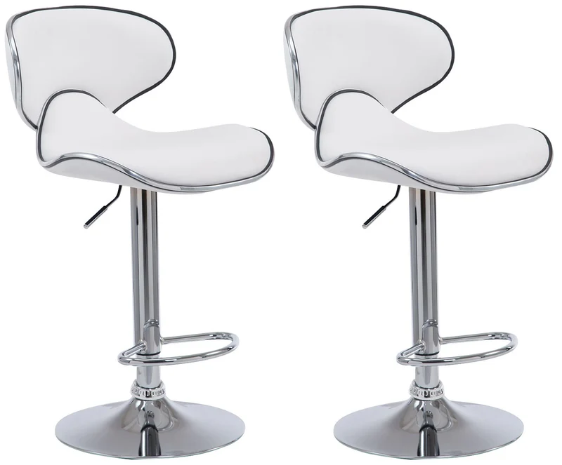 Tabouret de bar chaise de bar x2 hauteur réglable avec repose pieds en synthétique blanc et métal TDB10123