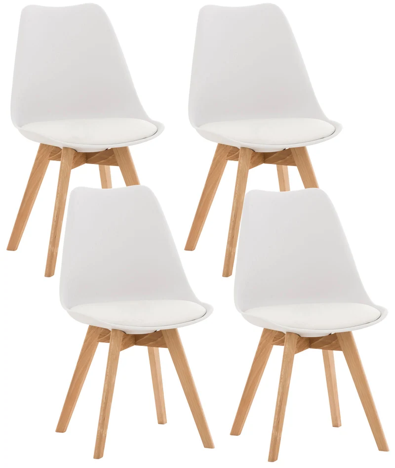 Lot de 4 chaises de salle à manger cuisine ou bureau en plastique et synthétique blanc pieds en bois 10_0000323