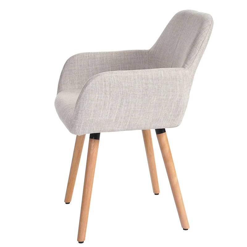 Chaise de salle à manger bureau visiteur sans roulette design rétro en tissu crème pied en bois clair 04_0002146
