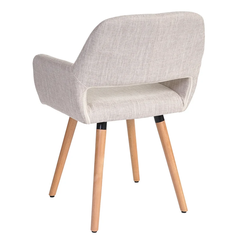 Chaise de salle à manger bureau visiteur sans roulette design rétro en tissu crème pied en bois clair 04_0002146
