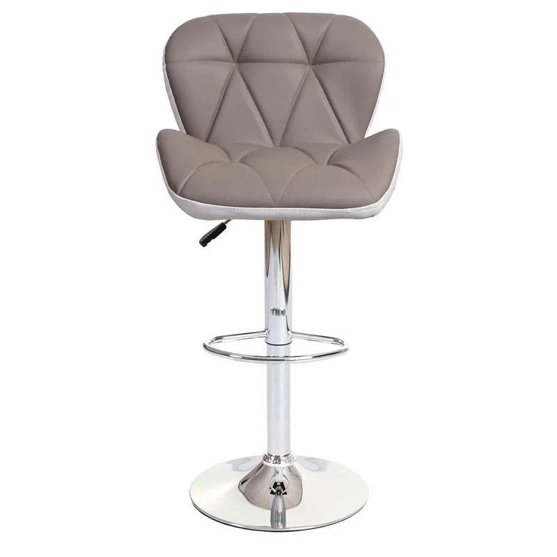 Tabouret de bar chaise de comptoir hauteur réglable en synthétique taupe gris cadre en acier chromé 04_0005263