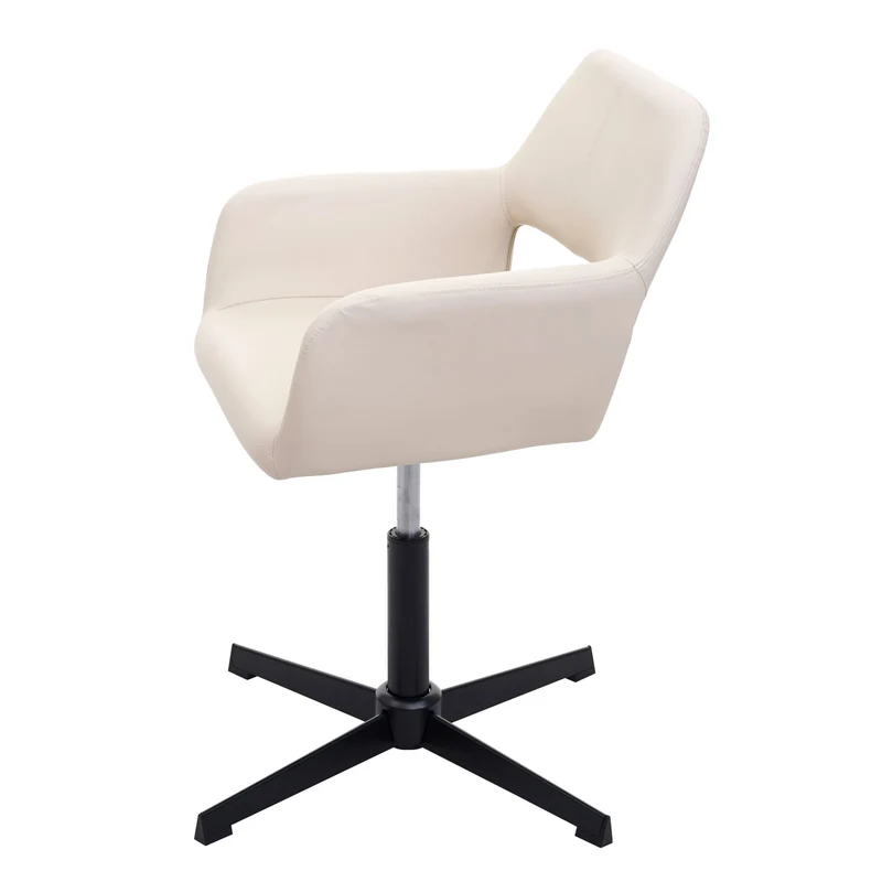 Chaise de salle à manger bureau réglable en hauteur en synthétique crème pieds acier noir 04_0003409