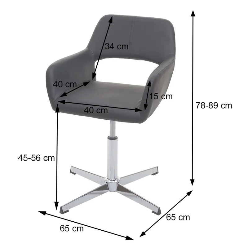 Chaise de salle à manger bureau réglable en hauteur en synthétique crème pieds acier noir 04_0003409