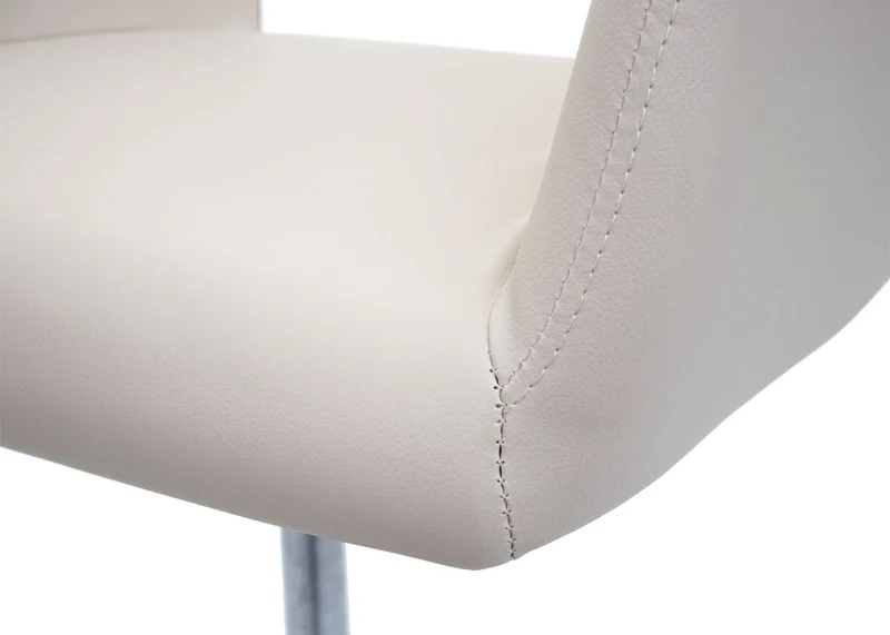 Chaise de salle à manger bureau réglable en hauteur en synthétique crème pieds acier noir 04_0003409