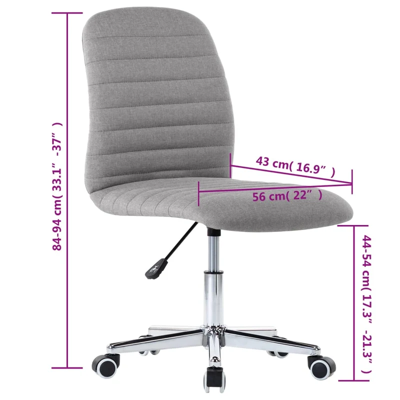Lot de 2 chaises de salle à manger cuisine sur roulettes hauteur réglable en tissu gris clair CDS020494