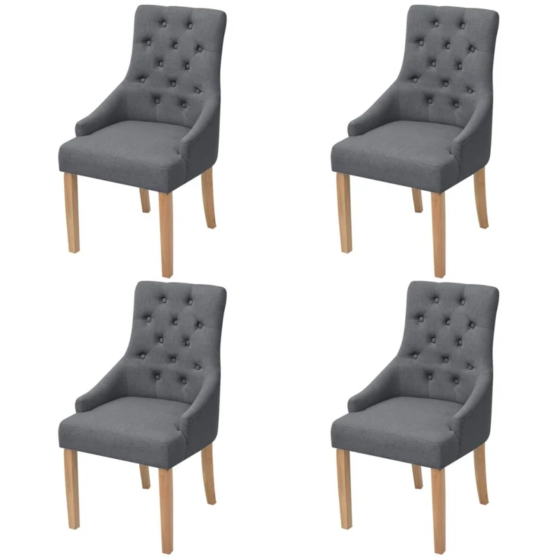 Lot de 4 chaises de salle à manger cuisine dossier capitonné en tissu gris foncé CDS021552