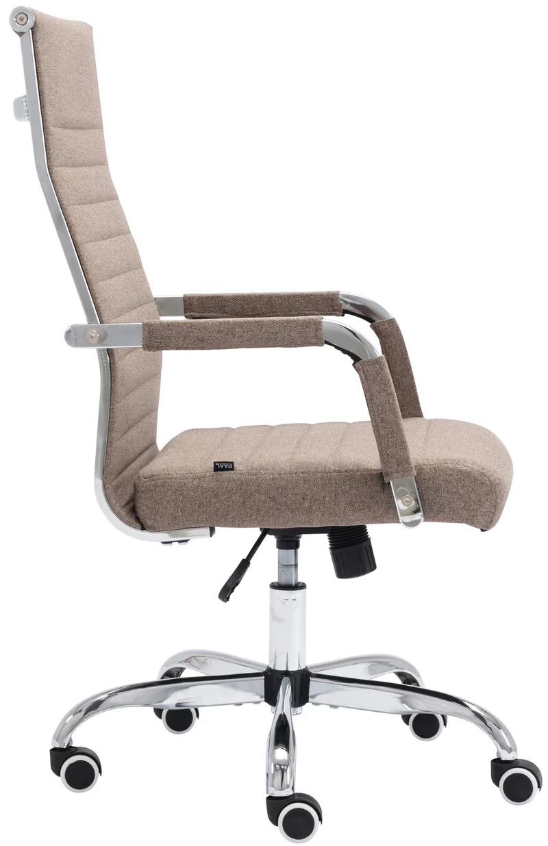 Fauteuil de bureau sur roulettes confortable hauteur réglable en tissu taupe cadre métal chromé BUR10580