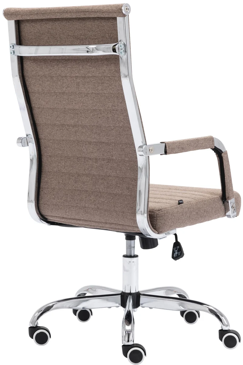 Fauteuil de bureau sur roulettes confortable hauteur réglable en tissu taupe cadre métal chromé BUR10580