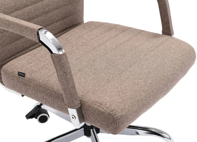 Fauteuil de bureau sur roulettes confortable hauteur réglable en tissu taupe cadre métal chromé BUR10580