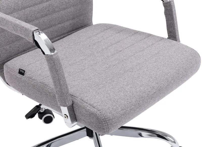 Fauteuil de bureau sur roulettes confortable hauteur réglable en tissu gris cadre métal chromé BUR10579