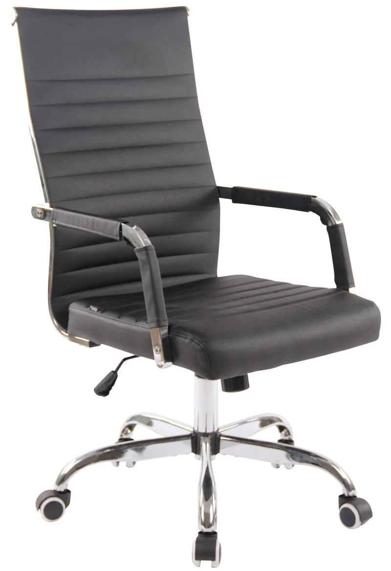 Fauteuil de bureau sur roulettes confortable hauteur réglable en synthétique noir cadre métal chromé BUR10568