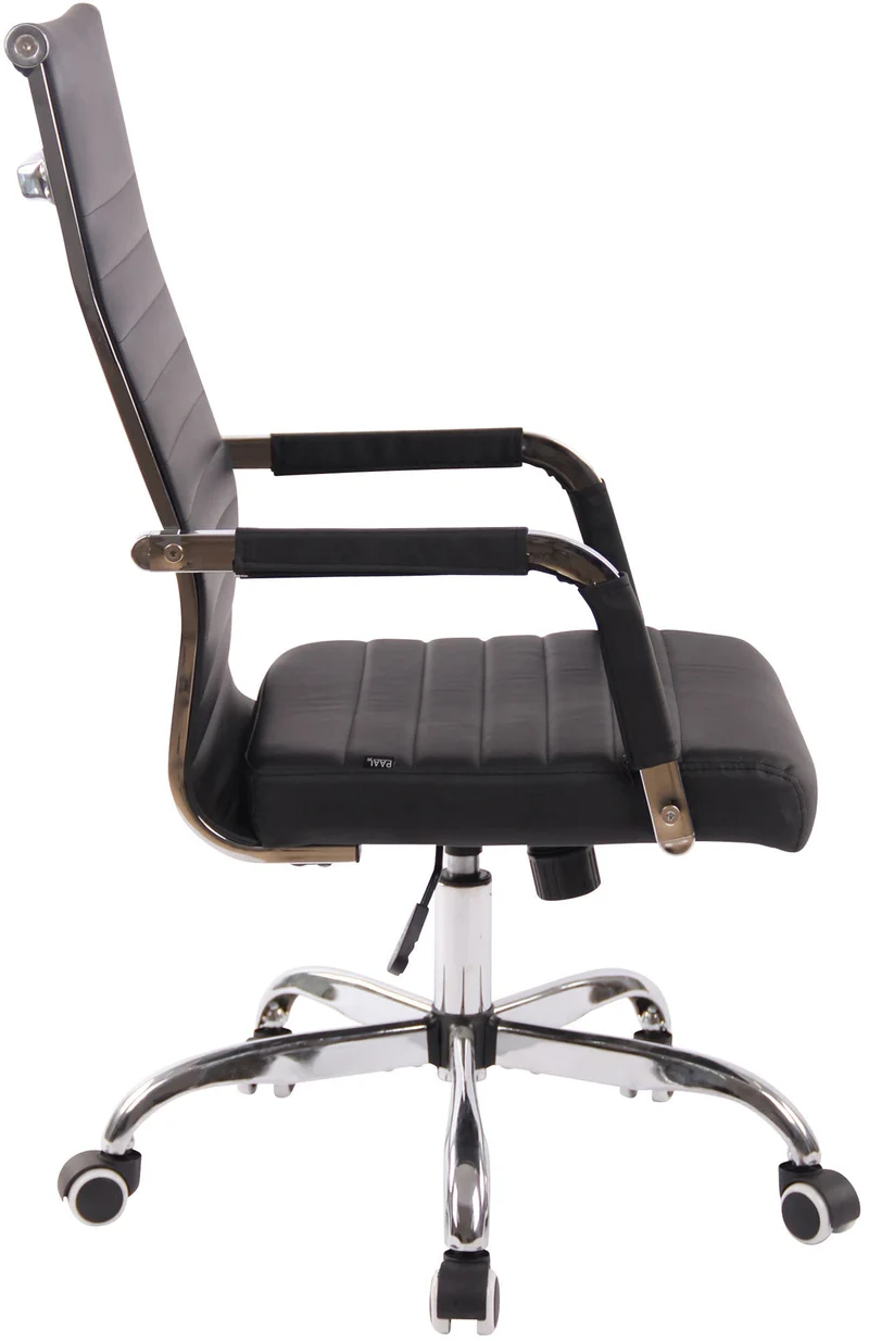 Fauteuil de bureau sur roulettes confortable hauteur réglable en synthétique noir cadre métal chromé BUR10568
