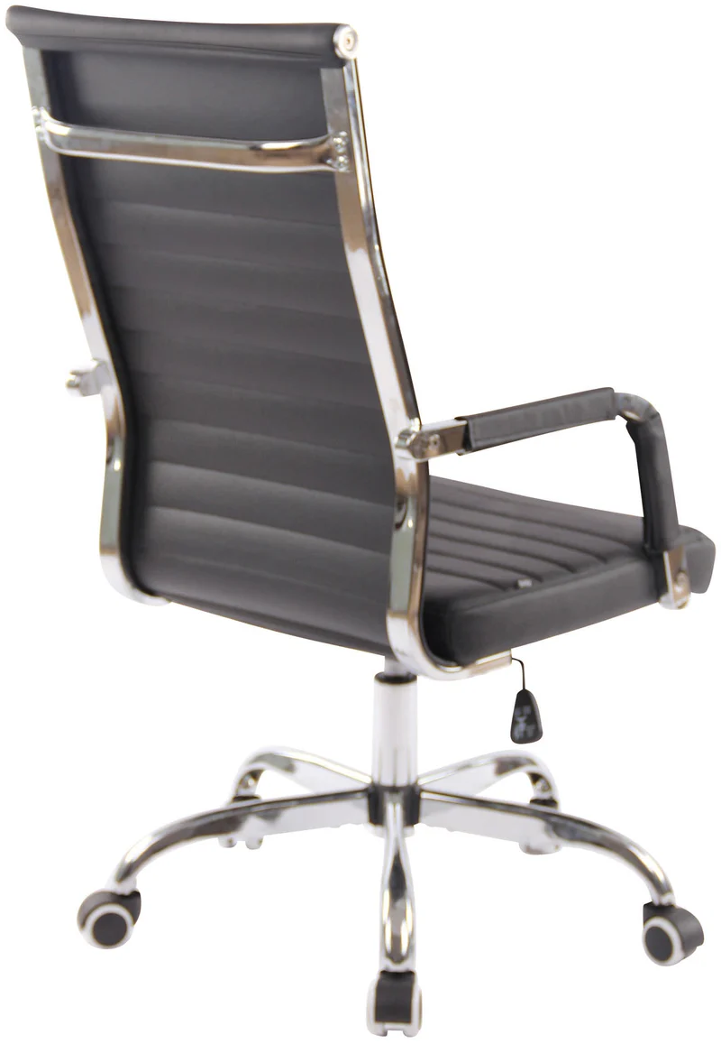 Fauteuil de bureau sur roulettes confortable hauteur réglable en synthétique noir cadre métal chromé BUR10568