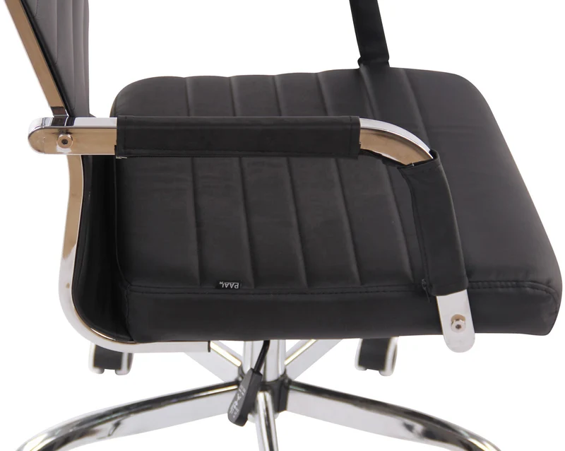Fauteuil de bureau sur roulettes confortable hauteur réglable en synthétique noir cadre métal chromé BUR10568