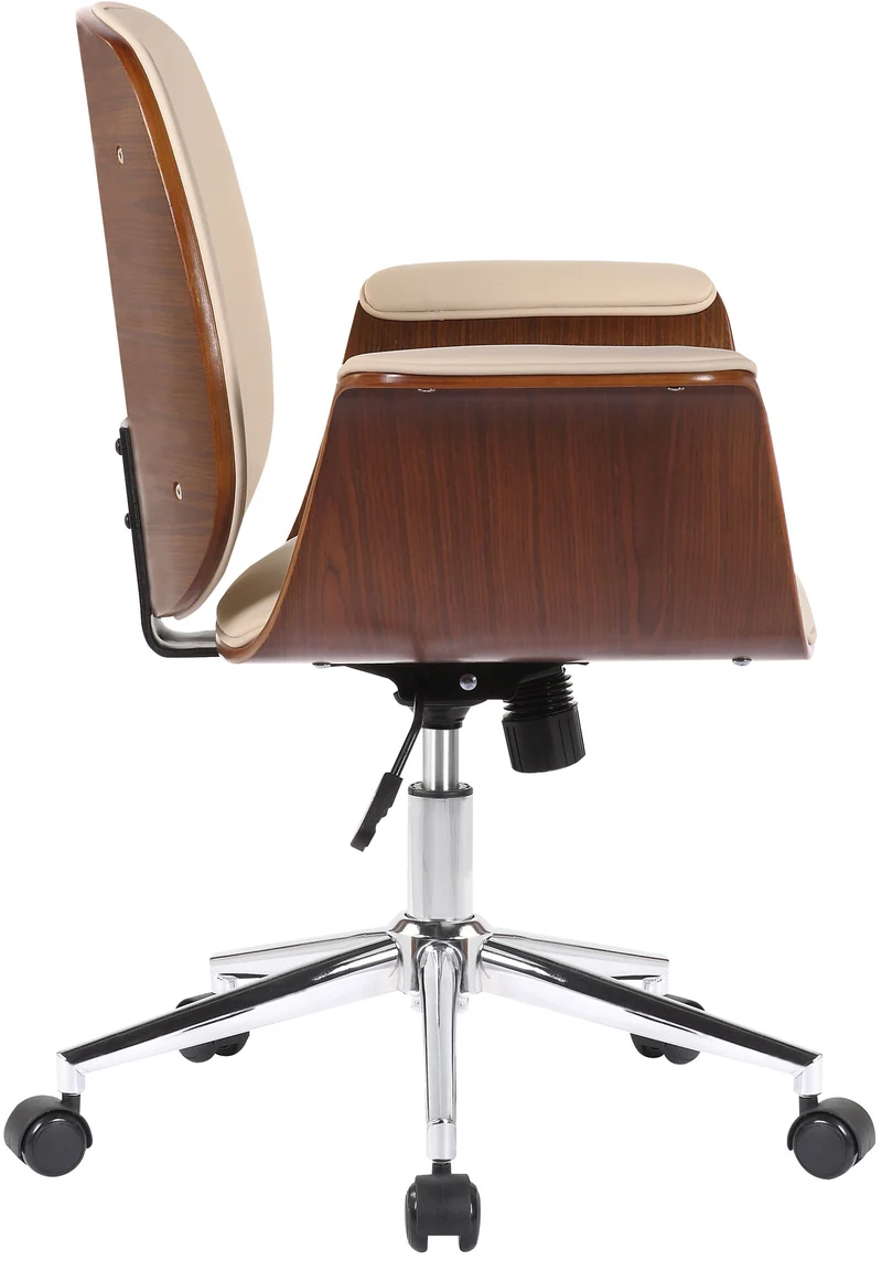 Fauteuil de bureau moderne et confortable accoudoirs incurvés hauteur réglable en synthétique crème bois et métal BUR10554