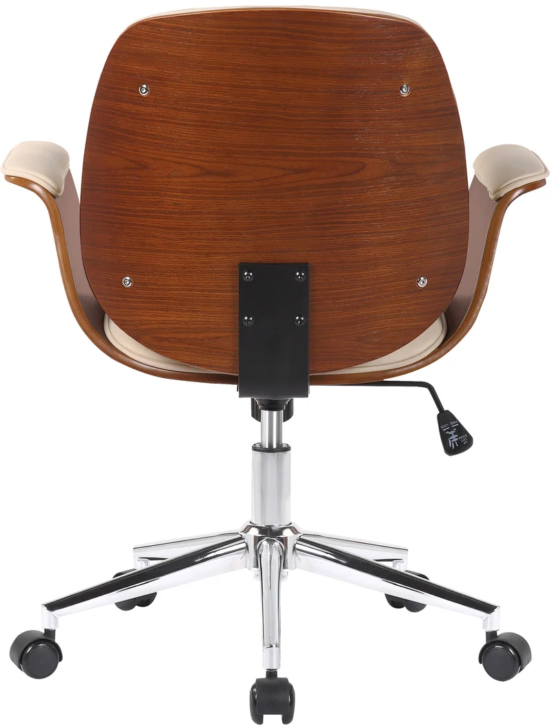 Fauteuil de bureau moderne et confortable accoudoirs incurvés hauteur réglable en synthétique crème bois et métal BUR10554