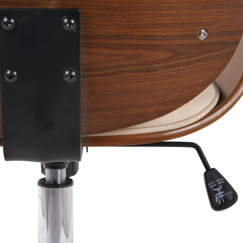 Fauteuil de bureau moderne et confortable accoudoirs incurvés hauteur réglable en synthétique crème bois et métal BUR10554
