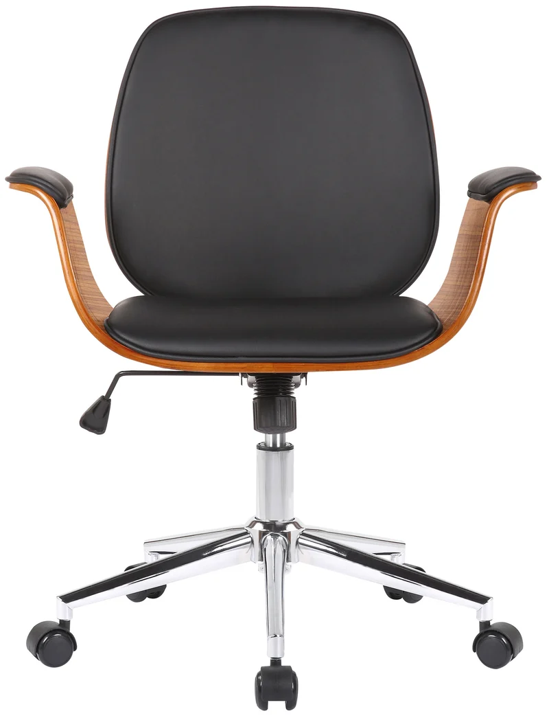 Fauteuil de bureau moderne et confortable accoudoirs incurvés hauteur réglable en synthétique noir bois et métal BUR10553