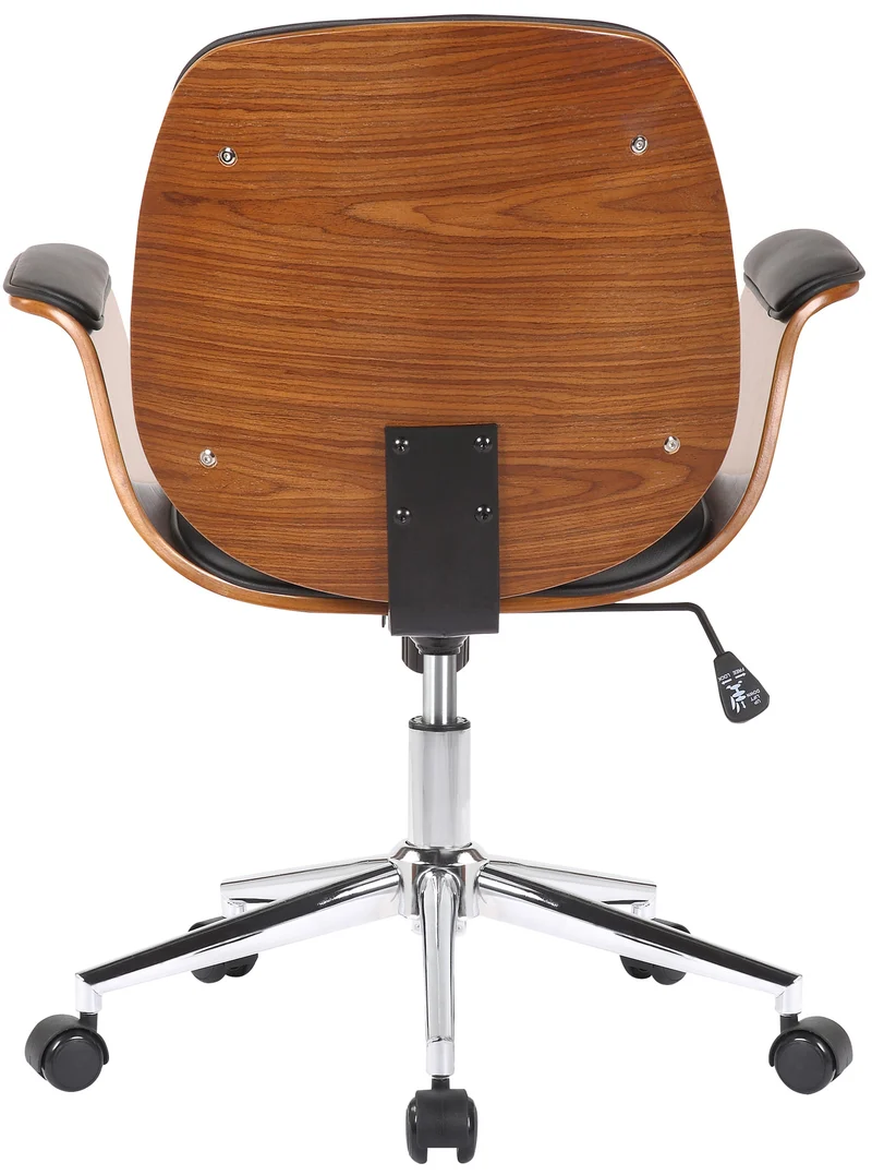 Fauteuil de bureau moderne et confortable accoudoirs incurvés hauteur réglable en synthétique noir bois et métal BUR10553