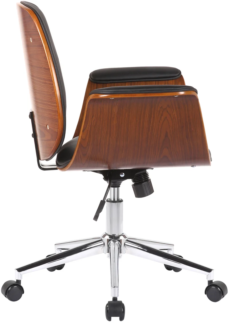 Fauteuil de bureau moderne et confortable accoudoirs incurvés hauteur réglable en synthétique noir bois et métal BUR10553