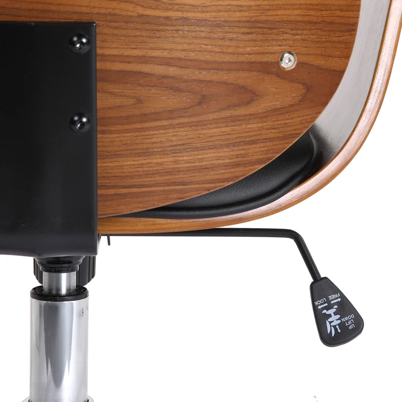 Fauteuil de bureau moderne et confortable accoudoirs incurvés hauteur réglable en synthétique noir bois et métal BUR10553