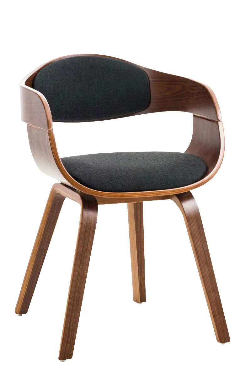 Chaise de bureau sans roulettes visiteur en tissu et bois design retro et confort maximal noyer noir BUR10550