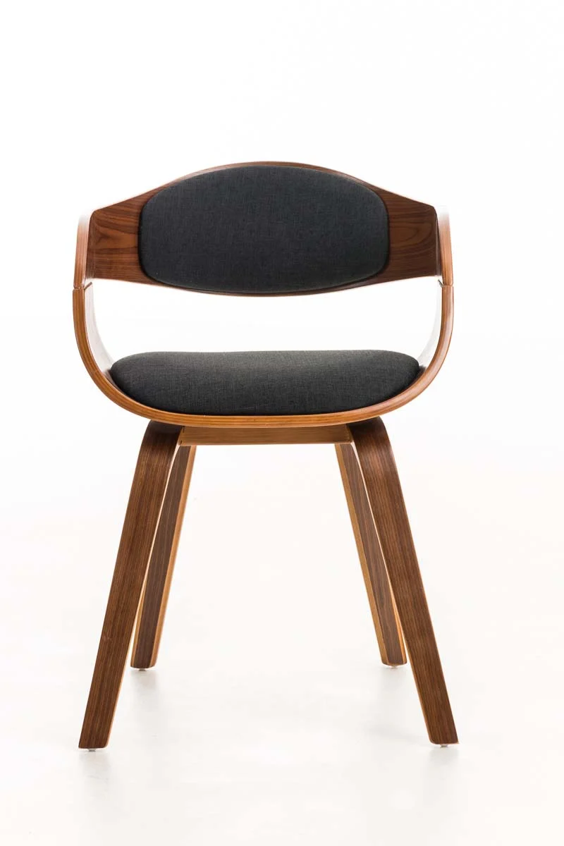 Chaise de bureau sans roulettes visiteur en tissu et bois design retro et confort maximal noyer noir BUR10550