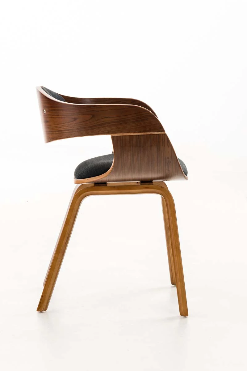 Chaise de bureau sans roulettes visiteur en tissu et bois design retro et confort maximal noyer noir BUR10550