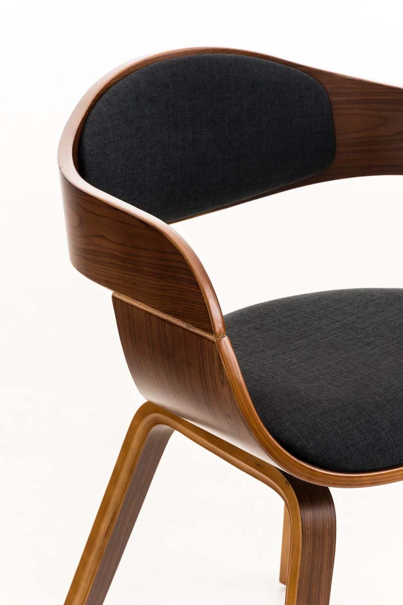 Chaise de bureau sans roulettes visiteur en tissu et bois design retro et confort maximal noyer noir BUR10550