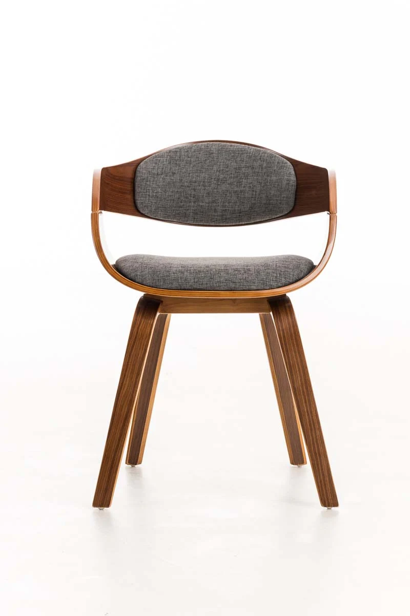 Chaise de bureau sans roulettes visiteur en tissu et bois design retro et confort maximal noyer gris clair BUR10548
