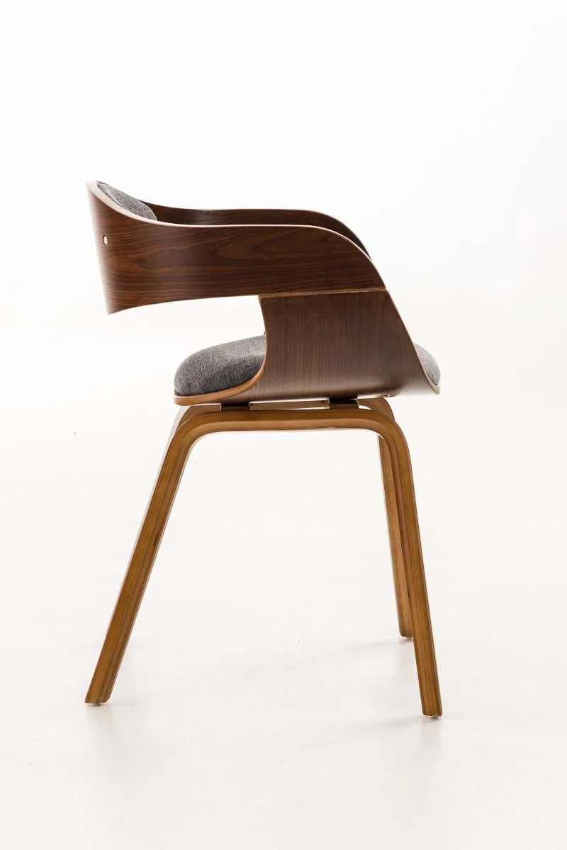 Chaise de bureau sans roulettes visiteur en tissu et bois design retro et confort maximal noyer gris clair BUR10548
