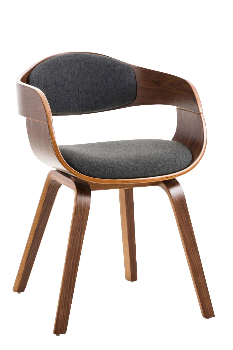 Chaise de bureau sans roulettes visiteur en tissu et bois design retro et confort maximal noyer gris foncé BUR10547