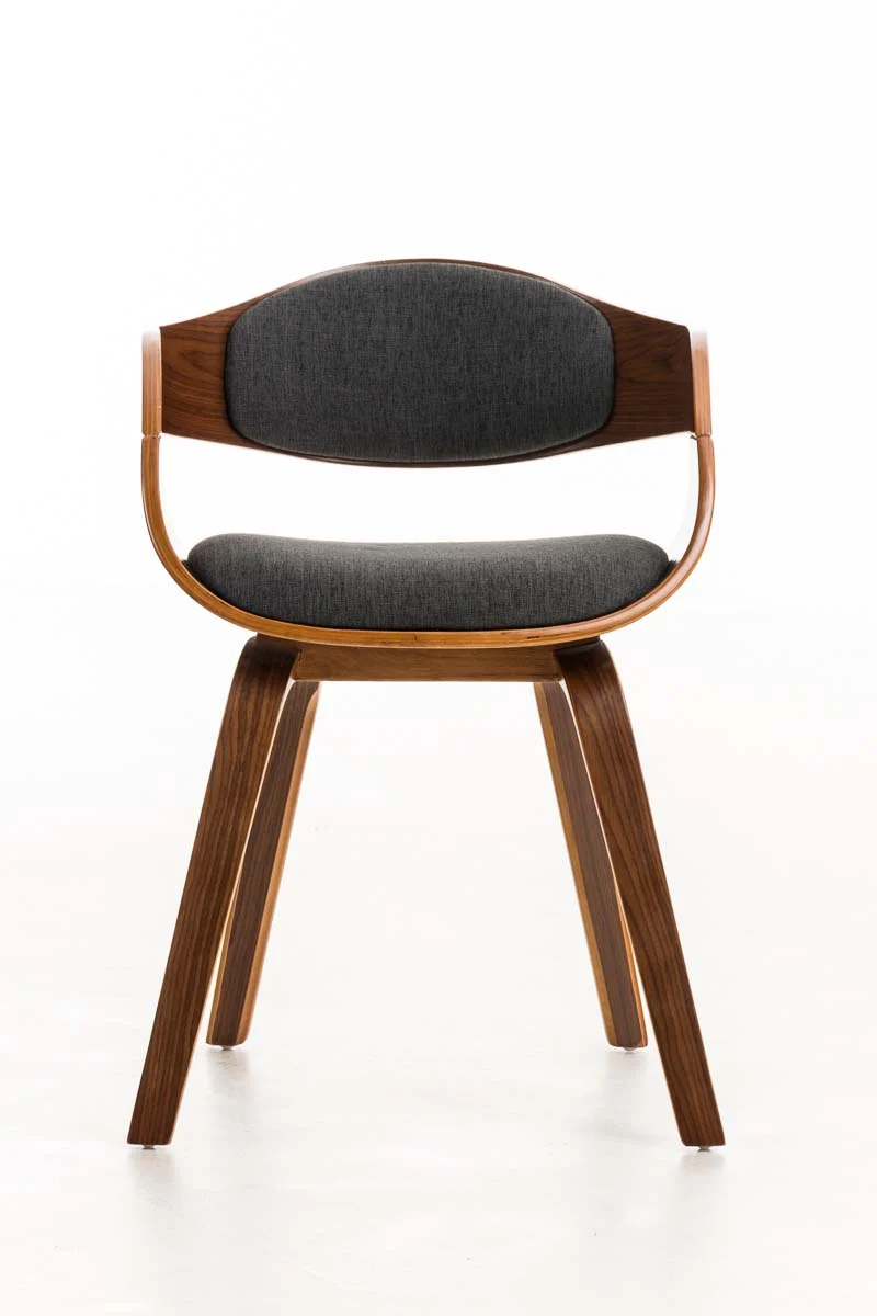Chaise de bureau sans roulettes visiteur en tissu et bois design retro et confort maximal noyer gris foncé BUR10547