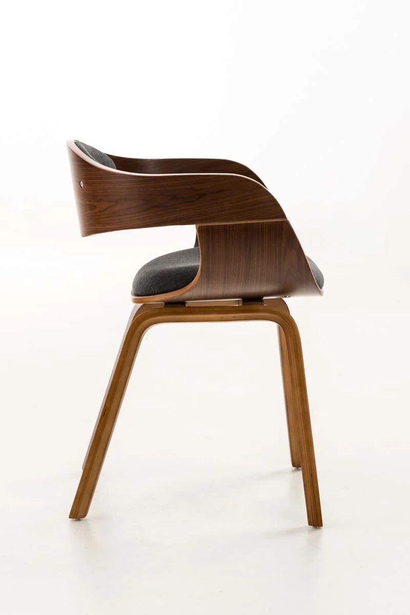 Chaise de bureau sans roulettes visiteur en tissu et bois design retro et confort maximal noyer gris foncé BUR10547
