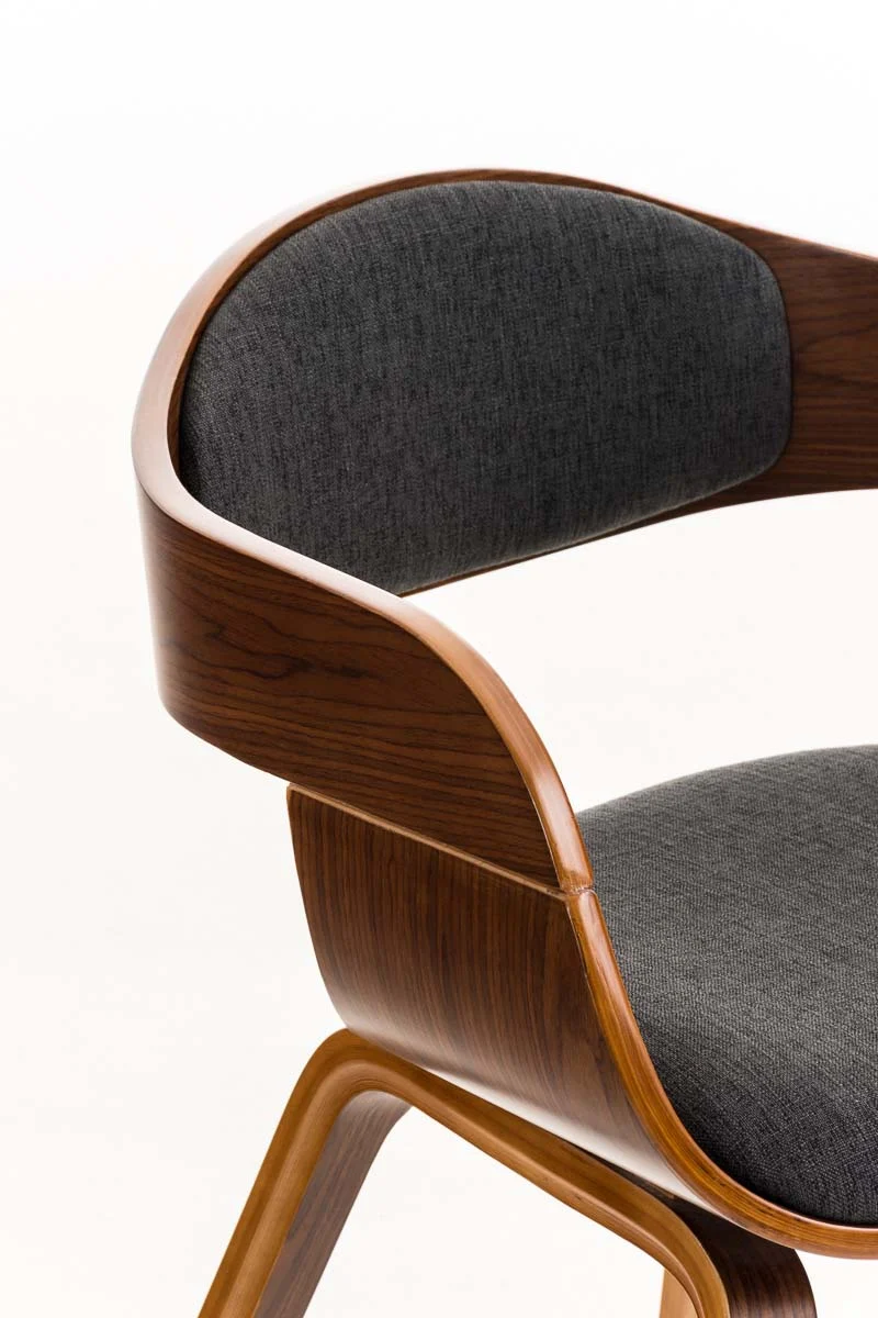 Chaise de bureau sans roulettes visiteur en tissu et bois design retro et confort maximal noyer gris foncé BUR10547