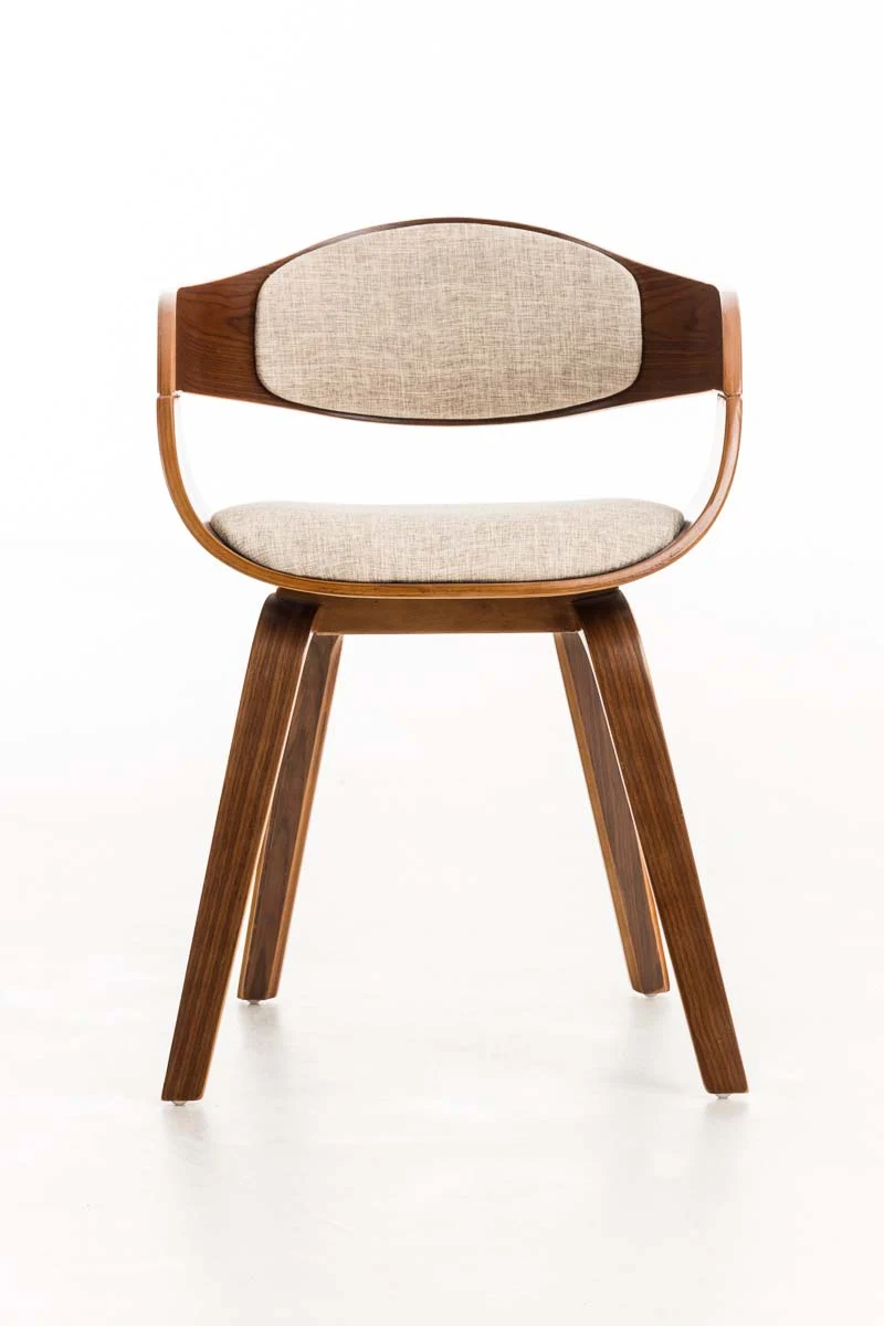 Chaise de bureau sans roulettes visiteur en tissu et bois design retro et confort maximal noyer crème BUR10546