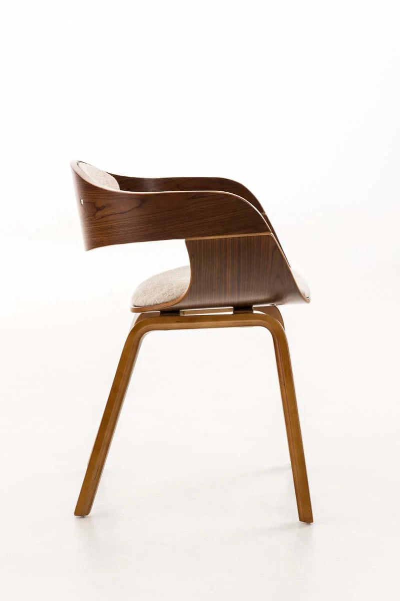 Chaise de bureau sans roulettes visiteur en tissu et bois design retro et confort maximal noyer crème BUR10546