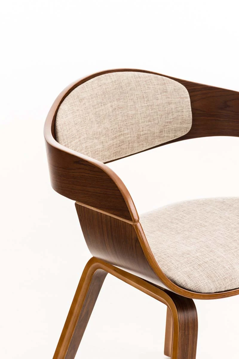 Chaise de bureau sans roulettes visiteur en tissu et bois design retro et confort maximal noyer crème BUR10546