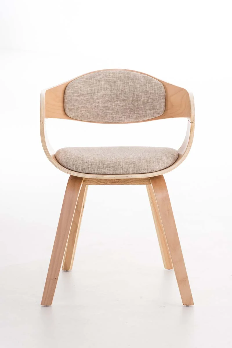 Chaise de bureau sans roulettes visiteur en tissu et bois design retro et confort maximal naturel et crème BUR10538