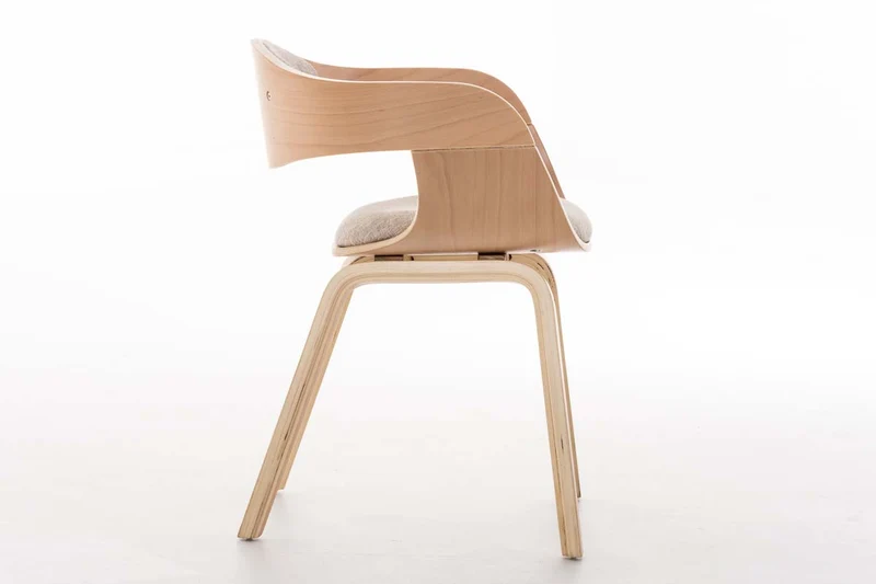Chaise de bureau sans roulettes visiteur en tissu et bois design retro et confort maximal naturel et crème BUR10538