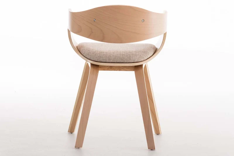Chaise de bureau sans roulettes visiteur en tissu et bois design retro et confort maximal naturel et crème BUR10538