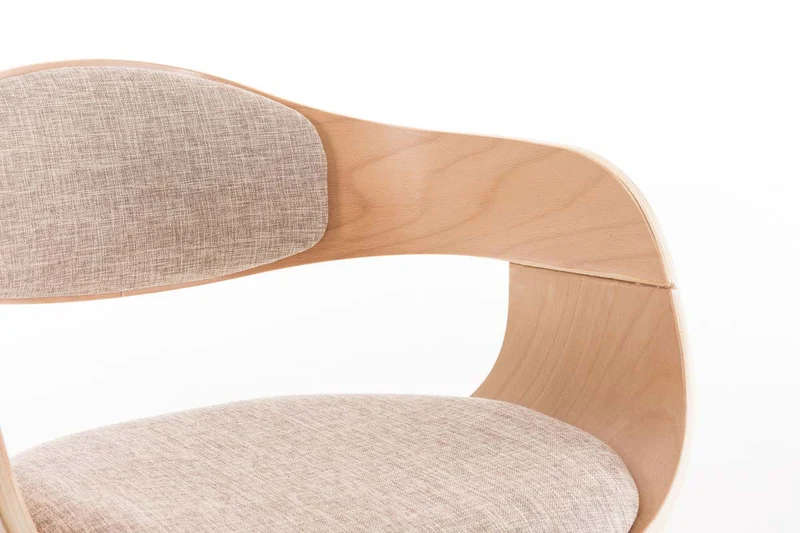 Chaise de bureau sans roulettes visiteur en tissu et bois design retro et confort maximal naturel et crème BUR10538