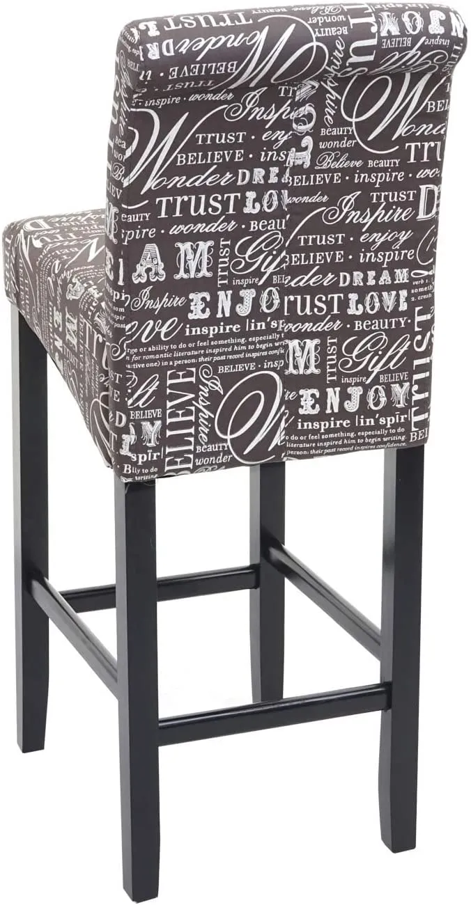 Lot de 2 tabourets de bar en tissu motif écriture gris pieds foncés avec repose pieds TDB04074