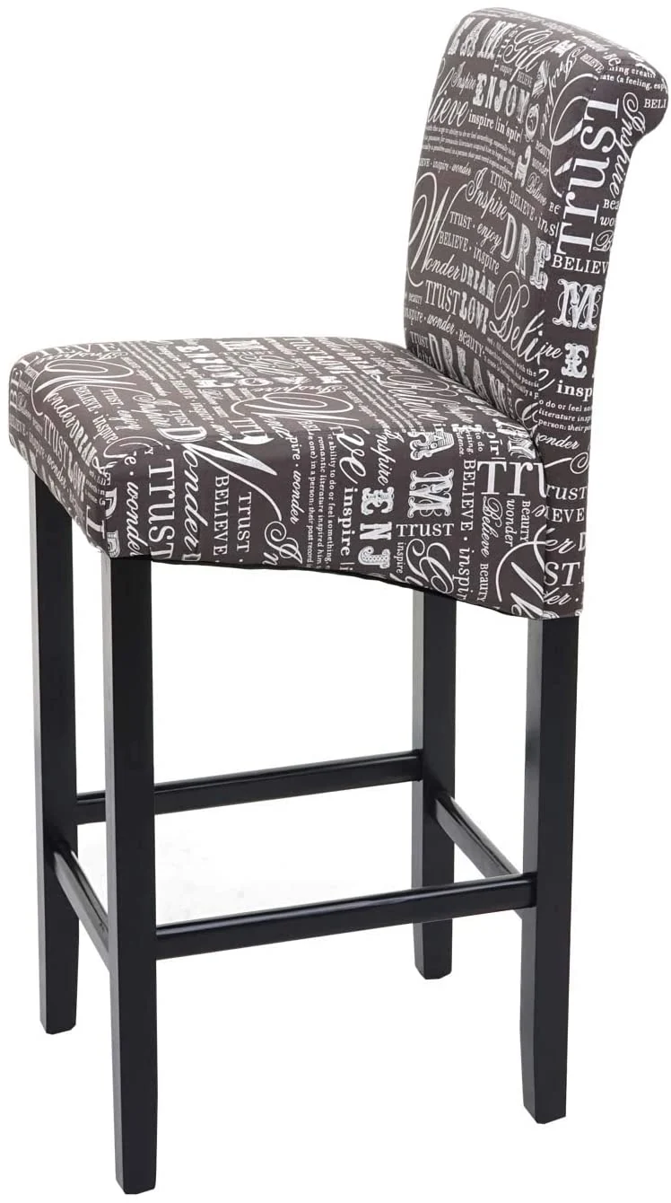 Lot de 2 tabourets de bar en tissu motif écriture gris pieds foncés avec repose pieds TDB04074