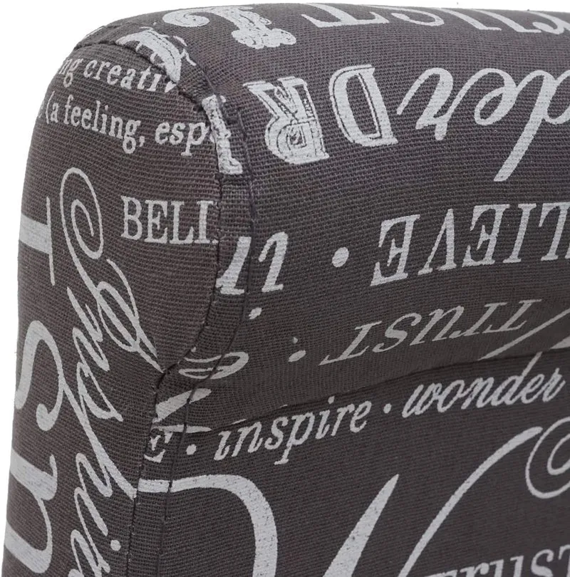 Lot de 2 tabourets de bar en tissu motif écriture gris pieds foncés avec repose pieds TDB04074