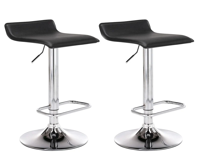 Lot de 2 tabourets de bar en synthétique noir hauteur réglable avec repose-pieds chromé TDB10162