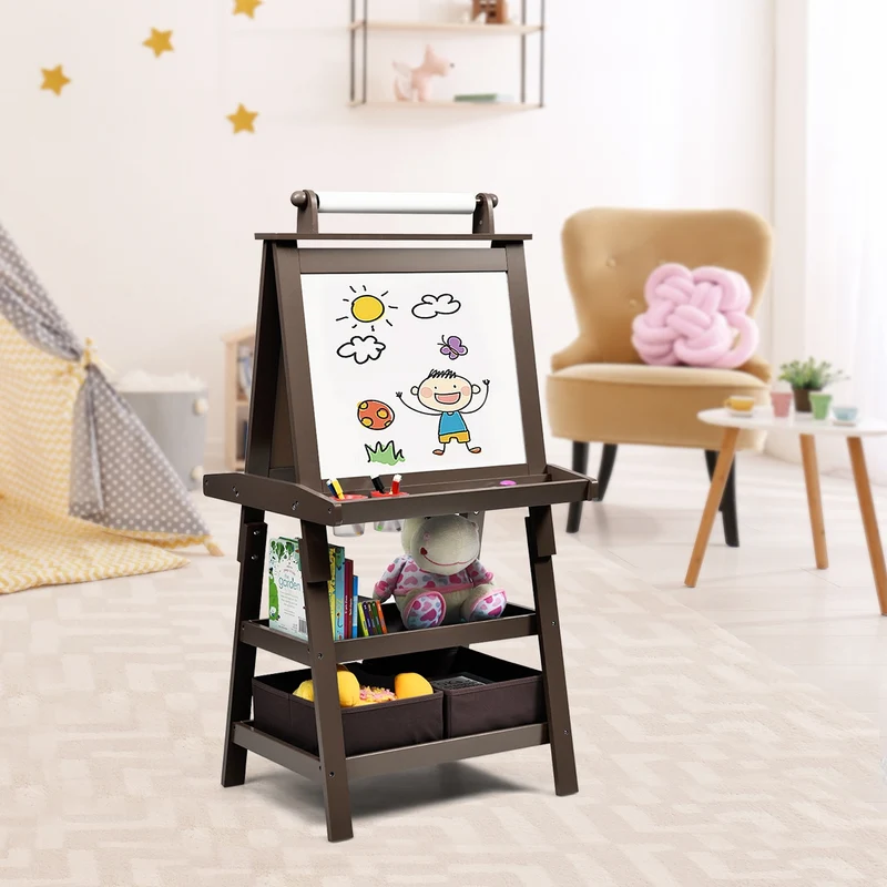 Chevalet pour enfants 3 en 1 tableau de dessin magnétique double faces (tableau blanc + tableau noir) café 20_0000441