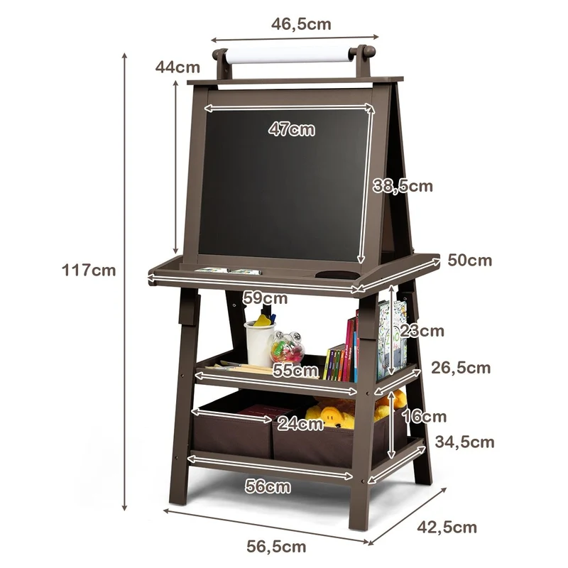 Chevalet pour enfants 3 en 1 tableau de dessin magnétique double faces (tableau blanc + tableau noir) café 20_0000441