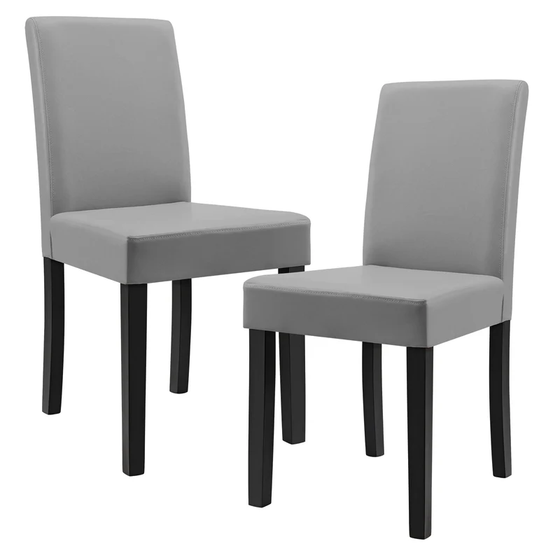 Lot de 6 chaises de salle à manger rembourrées en cuir synthétique gris clair avec pieds en bois massif 03_0000279