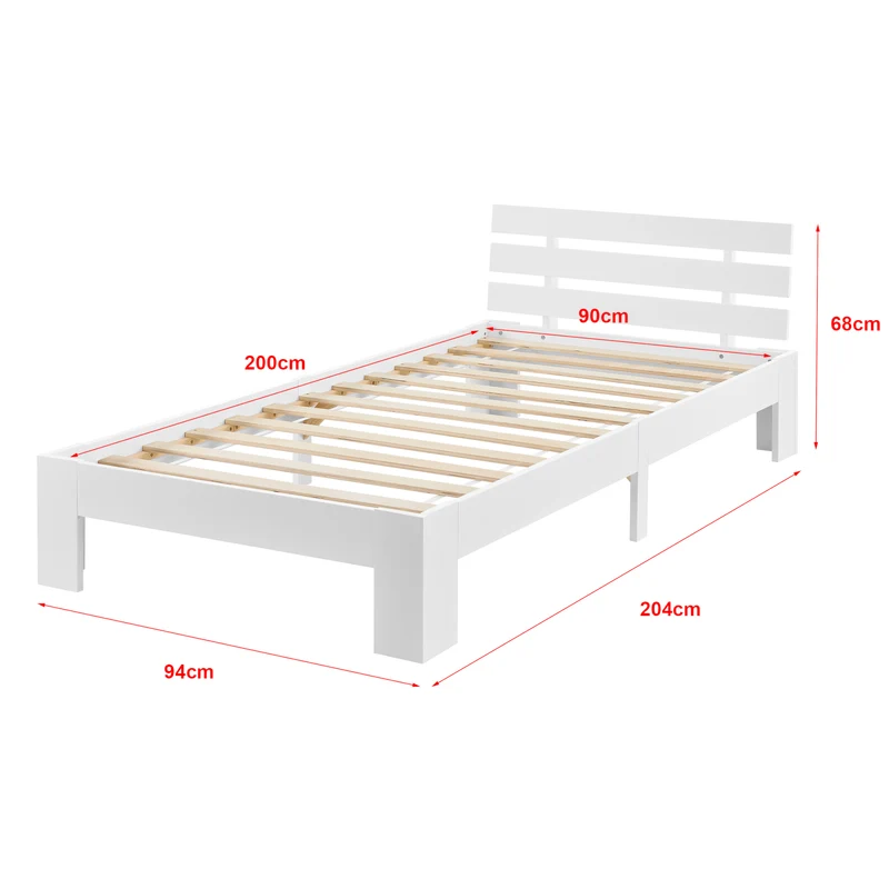 Cadre de Lit Design Nivala à Sommier à Lattes Capacité de Charge 100 kg Lit Simple Stylé en Pin et Bois Stratifié 90 x 200 cm Blanc 03_0004743